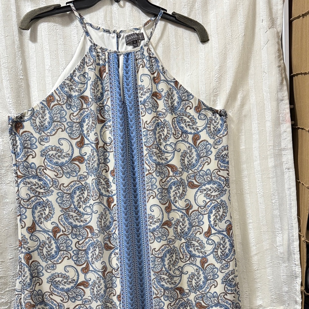 Luxology Blue and White Paisley Tank Top